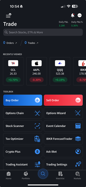 The trade menu on the iPhone. 